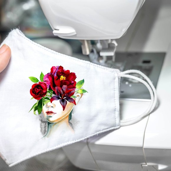 Watercolor Painted Face Mask Linen #2 - Picture 2 of 5